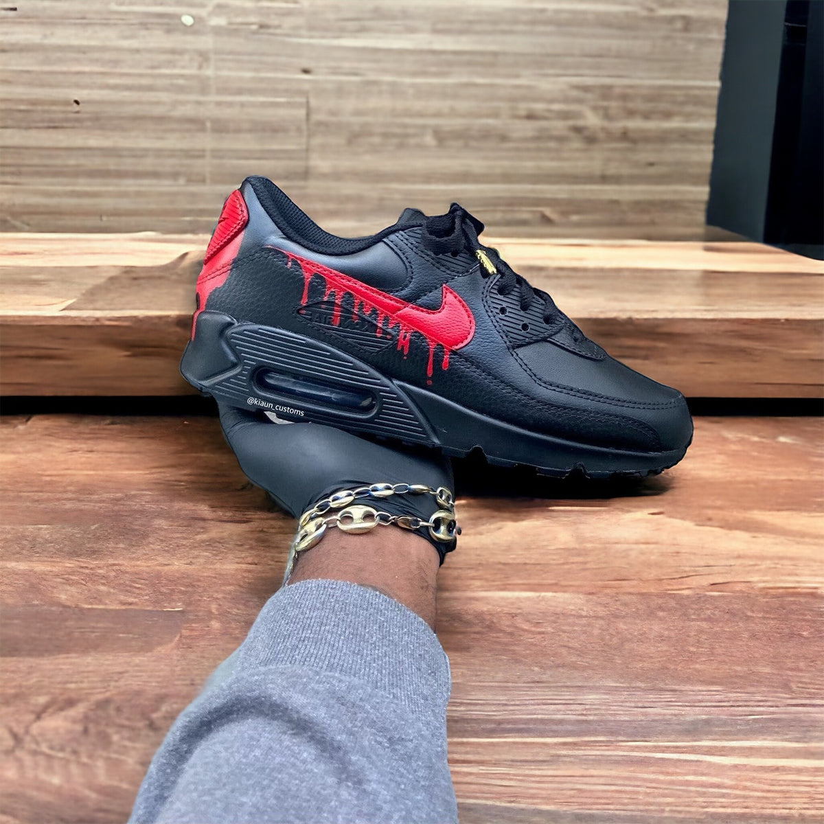 Custom Black and red  Drip Airmax 90 - Kiaun's Customs LLC