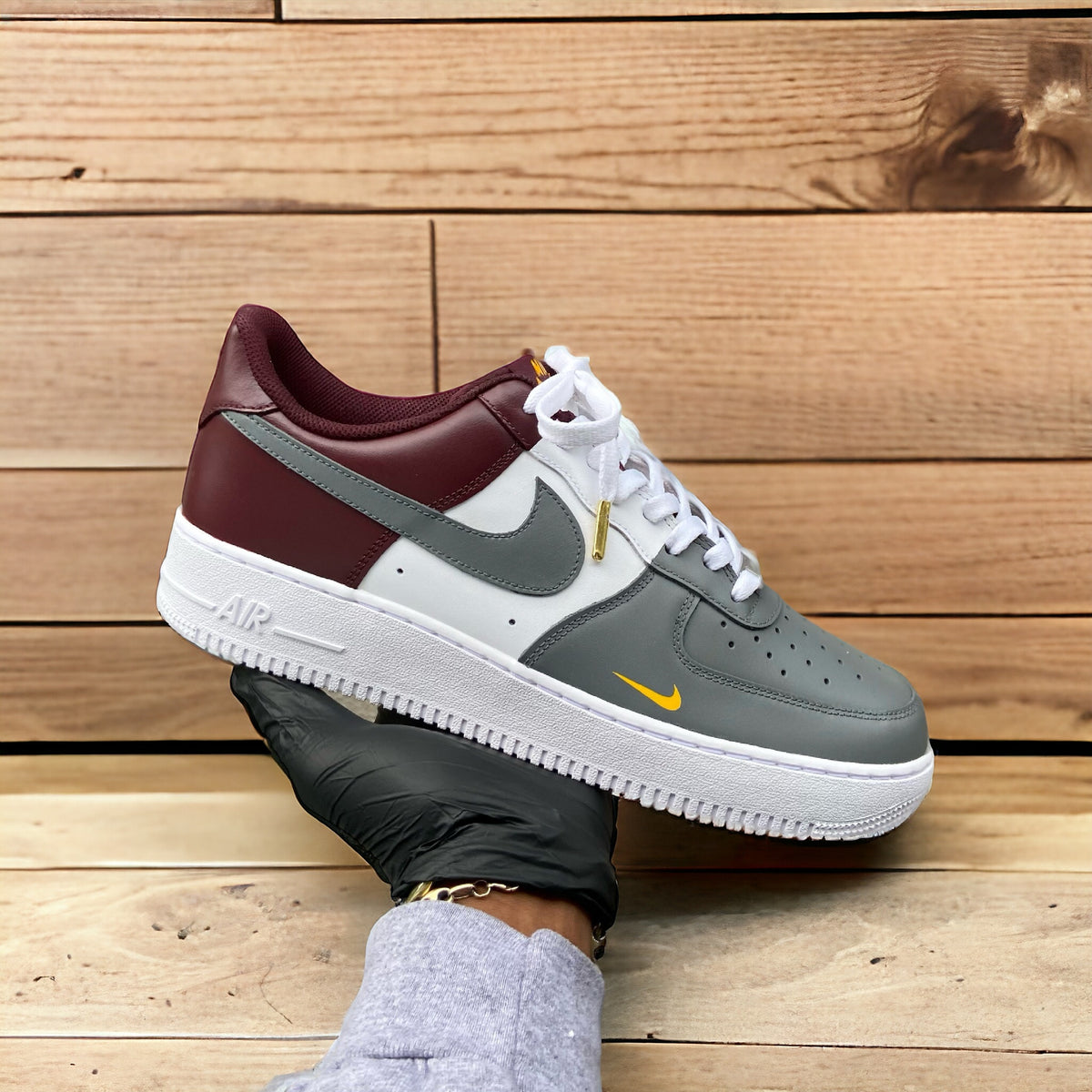 Custom Grey and Burgundy Air Force 1s - Kiaun's Customs LLC