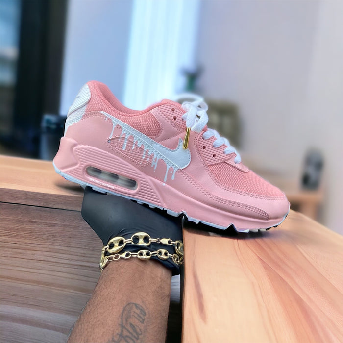 Custom Pink and White Drip Airmax 90 - Kiaun's Customs LLC