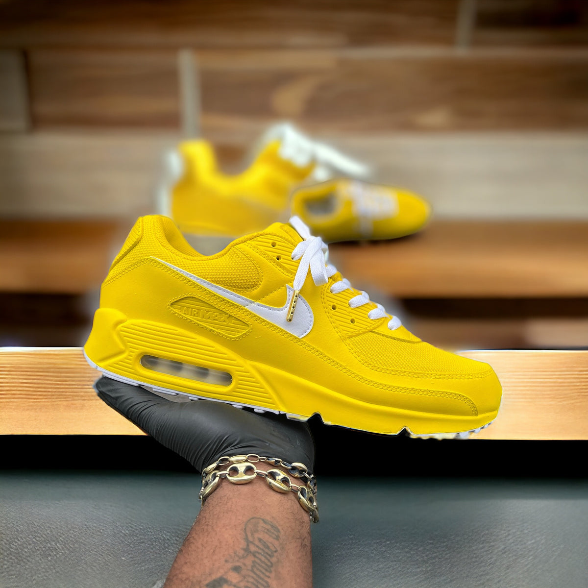 Custom Yellow and White Airmax 90 - Kiaun's Customs LLC