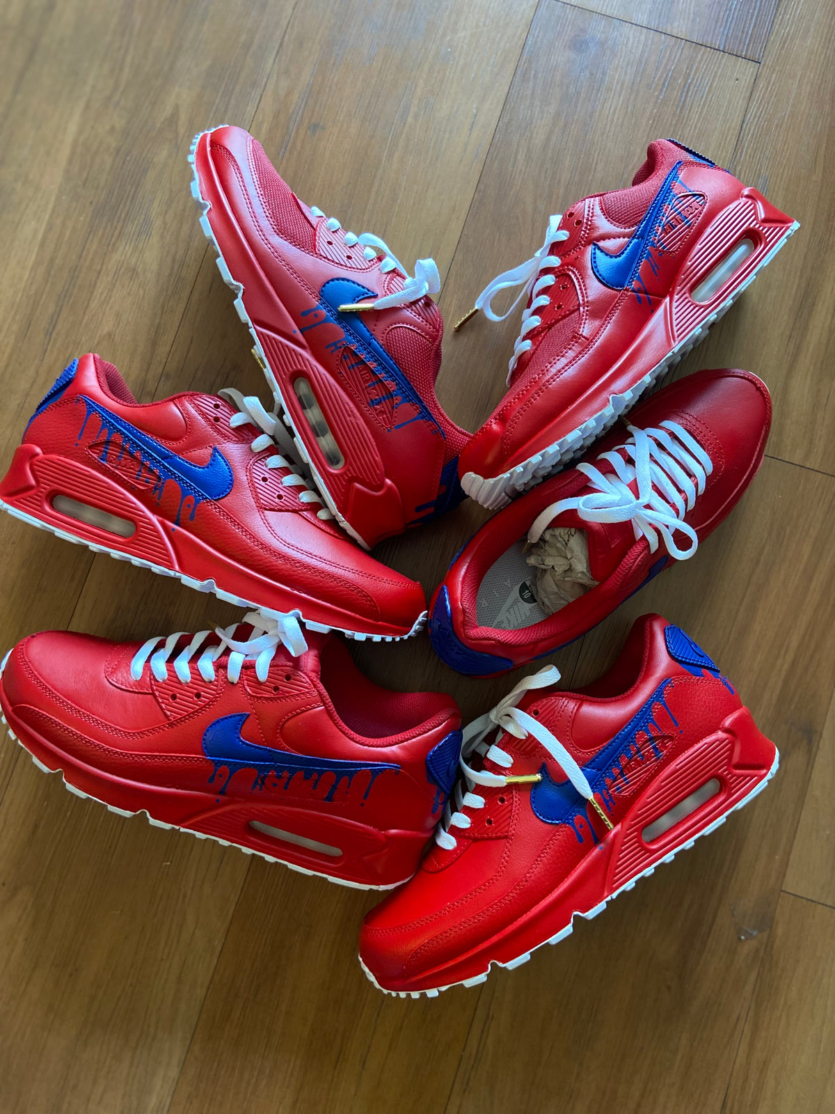 Custom Red and Blue drip Nike Air Max 90 - Kiauns Customs LLC