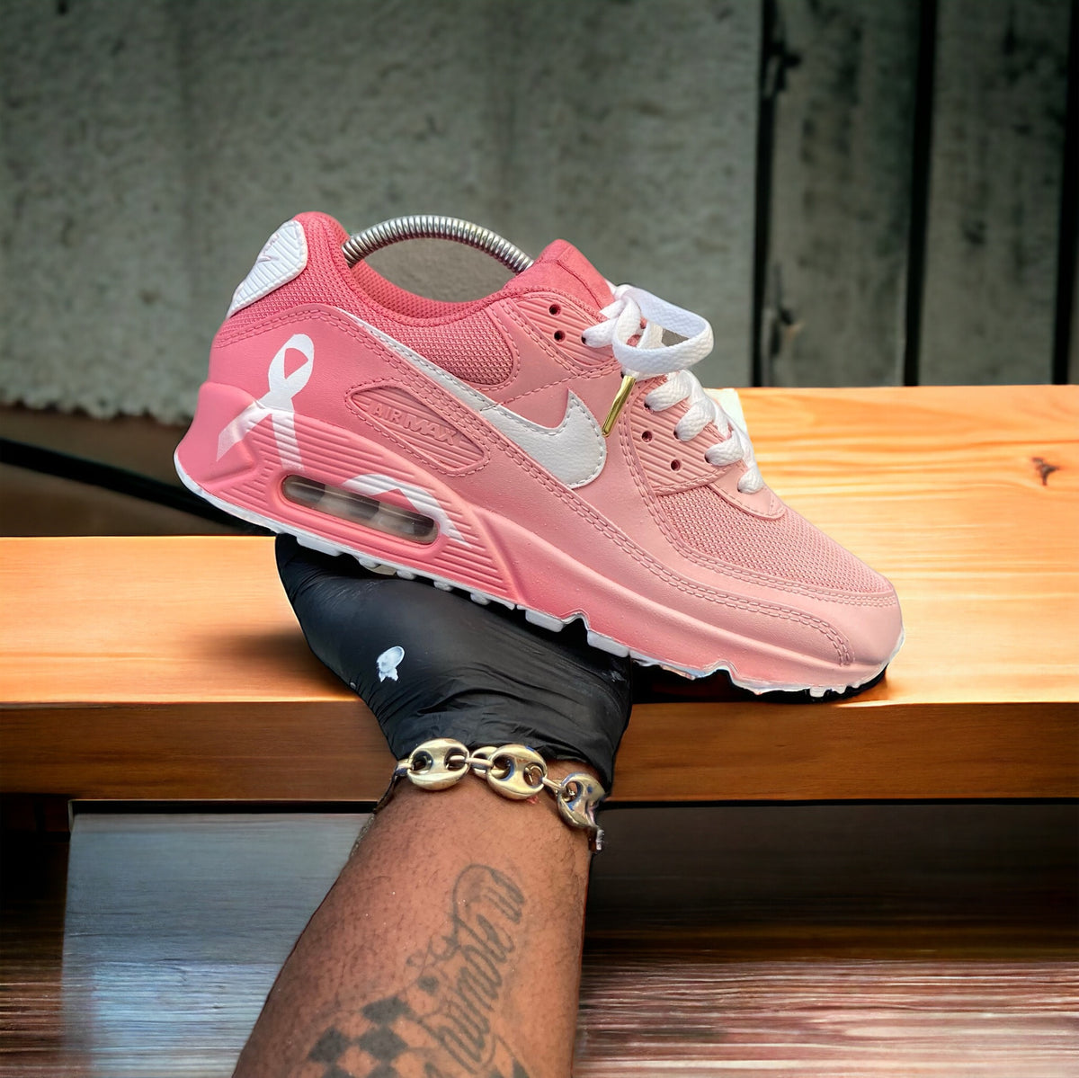 Custom Pink and White Airmax 90 - Kiaun's Customs LLC