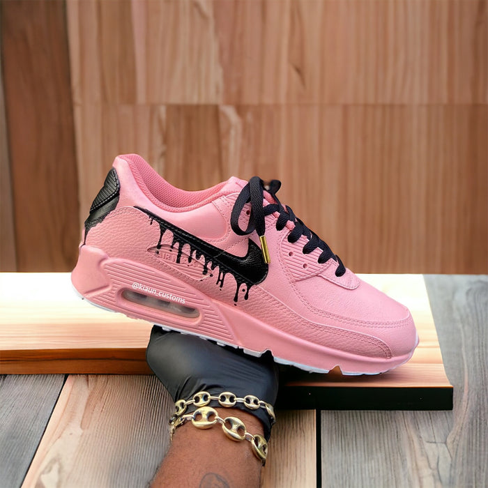 Custom Pink and Black Drip Airmax 90 - Kiaun's Customs LLC
