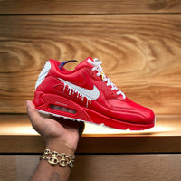 Custom Red and White Drip Airmax 90. - Kiaun's Customs LLC
