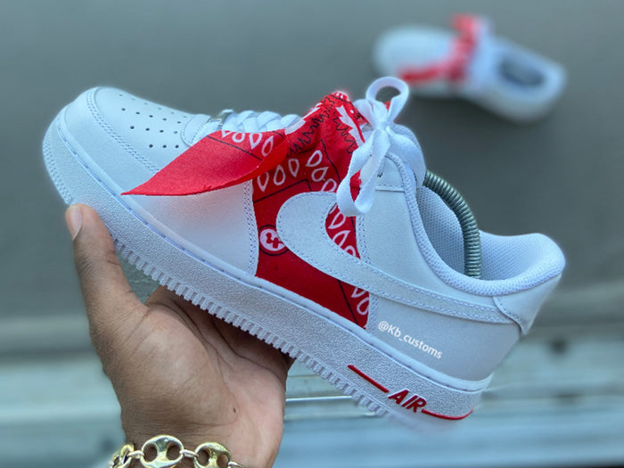 Custom Red Bandana Air Force 1s - Kiaun's Customs