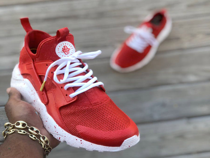 Custom Red and White Nike Huaraches - Kiaun's Customs