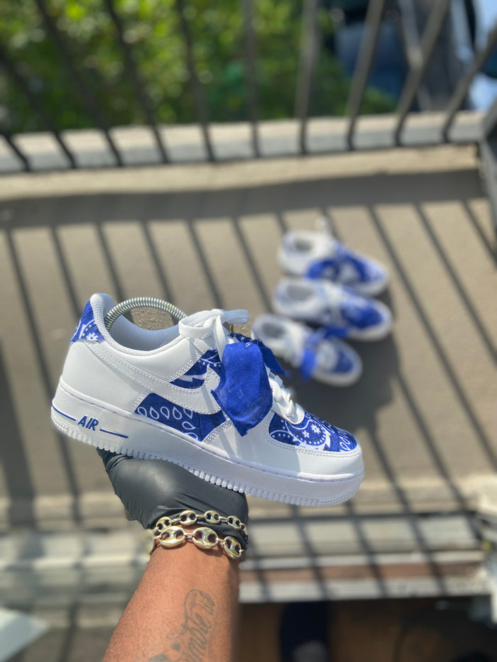 Custom Blue Bandana Air Force 1s - Kiaun's Customs