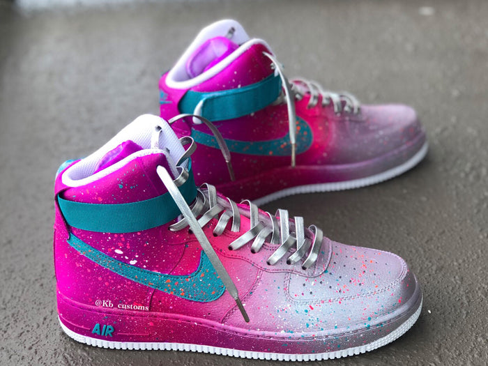Custom Silver and Pink Hightop Af1 - Kiaun's Customs