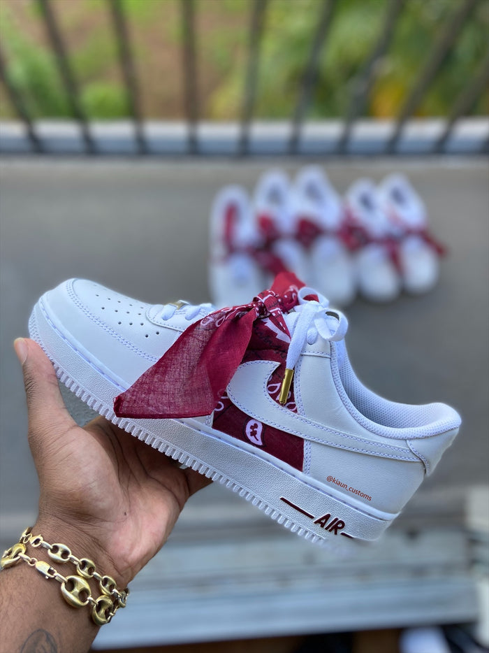 Custom Burgundy Bandana Air Force 1s - Kiaun's Customs