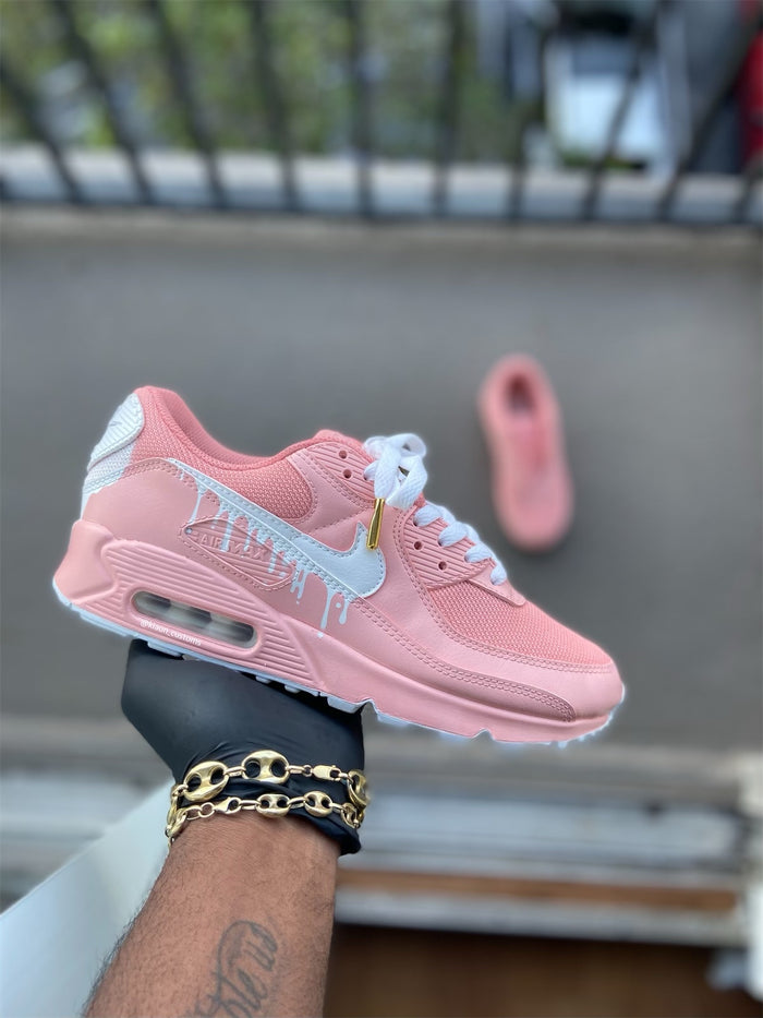Custom Pink and White Drip Airmax 90 - Kiaun's Customs
