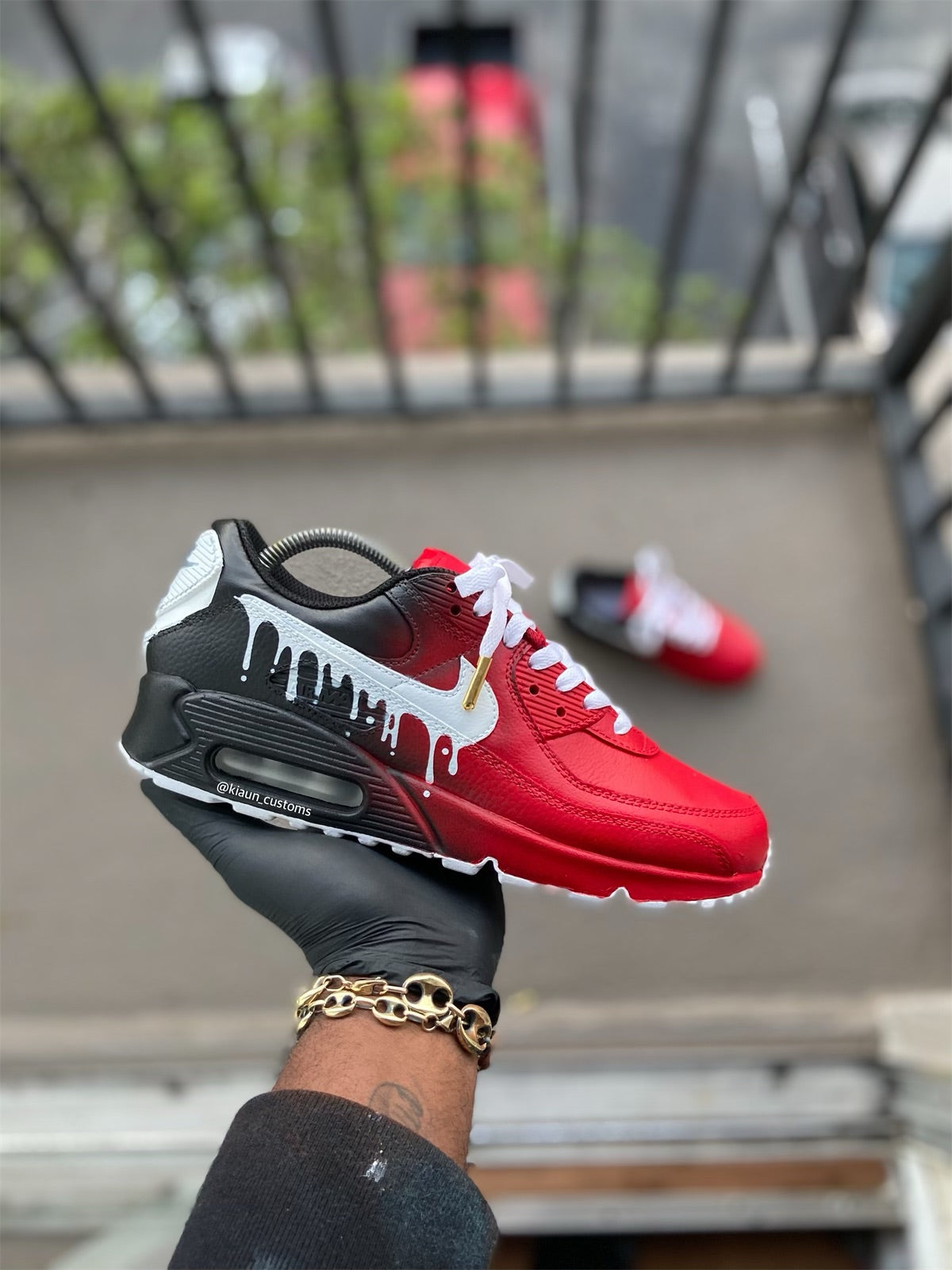 Custom  Red and Black Drip Airmax 90 - Kiaun's Customs