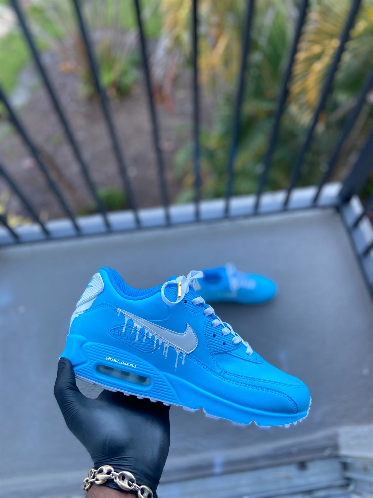 Custom Baby Blue and white Drip Airmax 90 - Kiaun's Customs