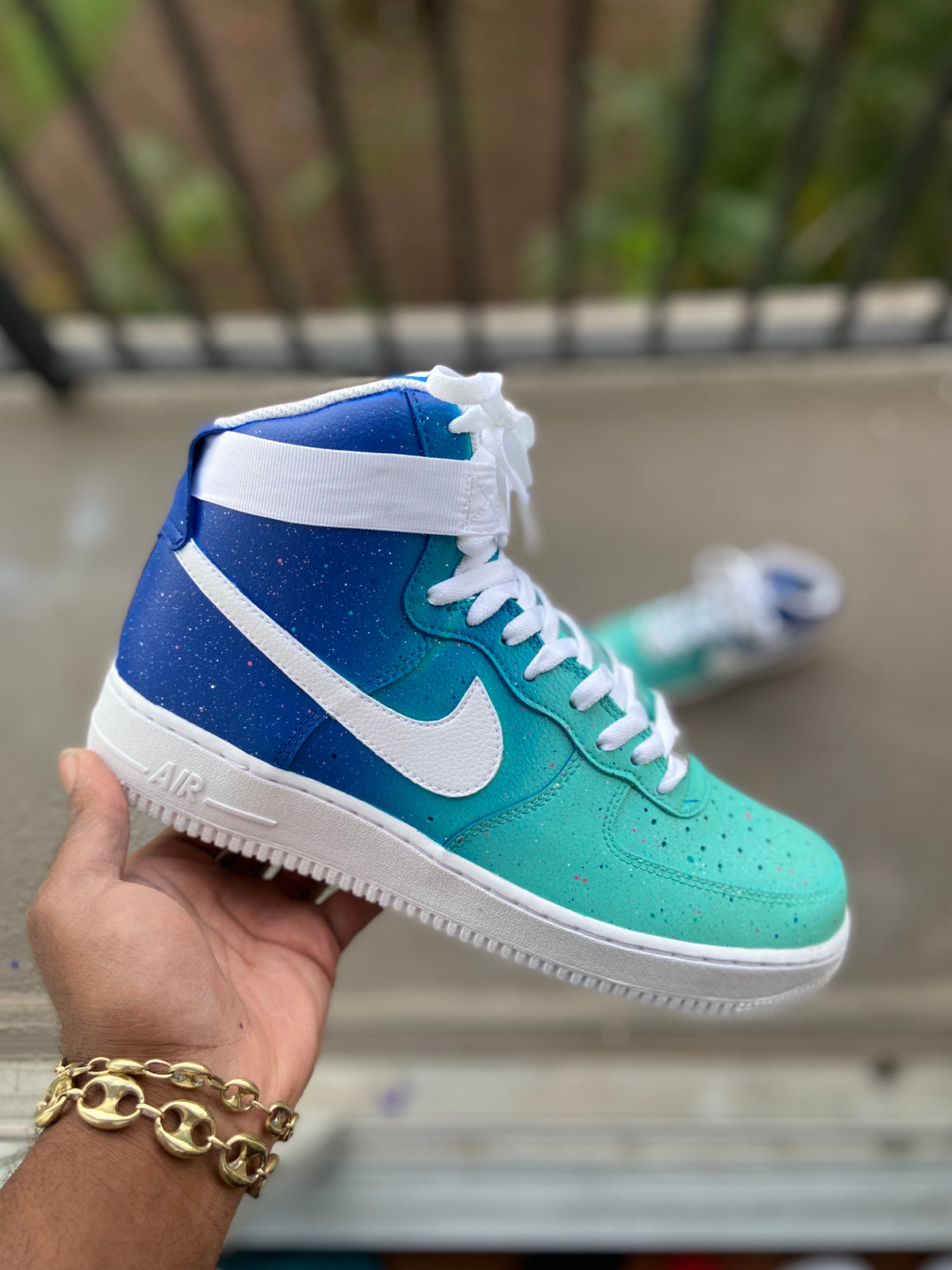 Custom turquoise  High Top Air Force 1s - Kiaun's Customs