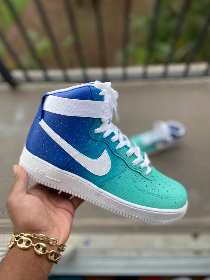 Custom turquoise  High Top Air Force 1s - Kiaun's Customs