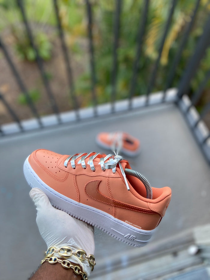 Custom Salmon Pink Af1s with Silver Metallic Laces - Kiaun's Customs