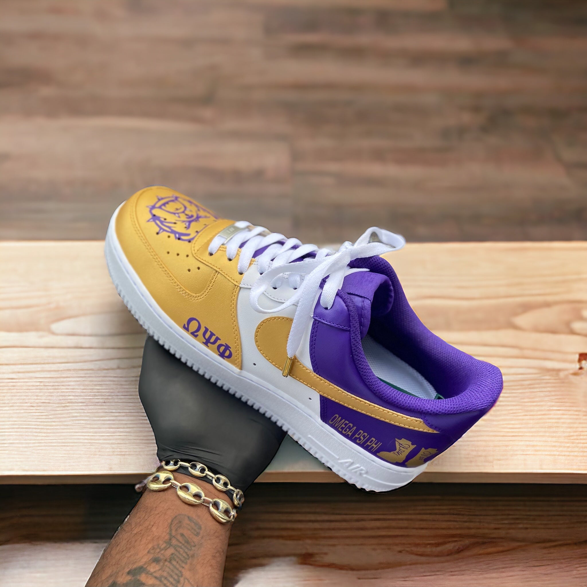 Custom Omega Psi Phi themed Air Force 1s Kiauns Customs LLC