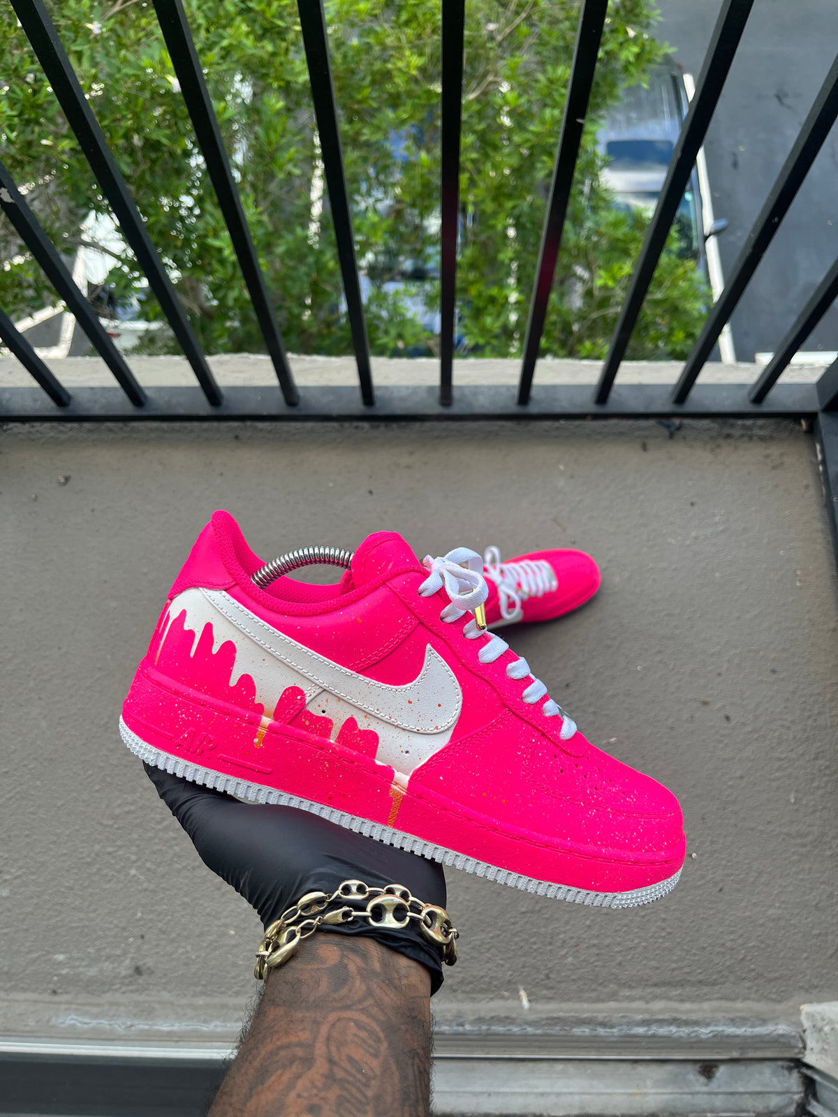 Custom Pink and White Drip Af1