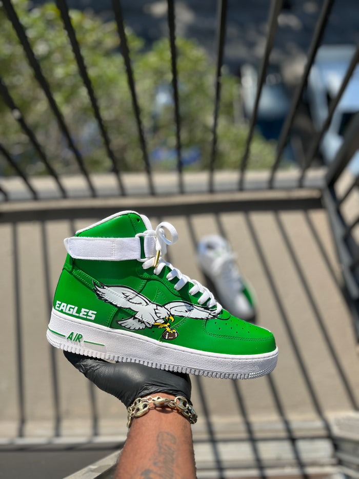 Custom Old  Skool Philadelphia Eagles Themed Hightop Nike Air force 1s