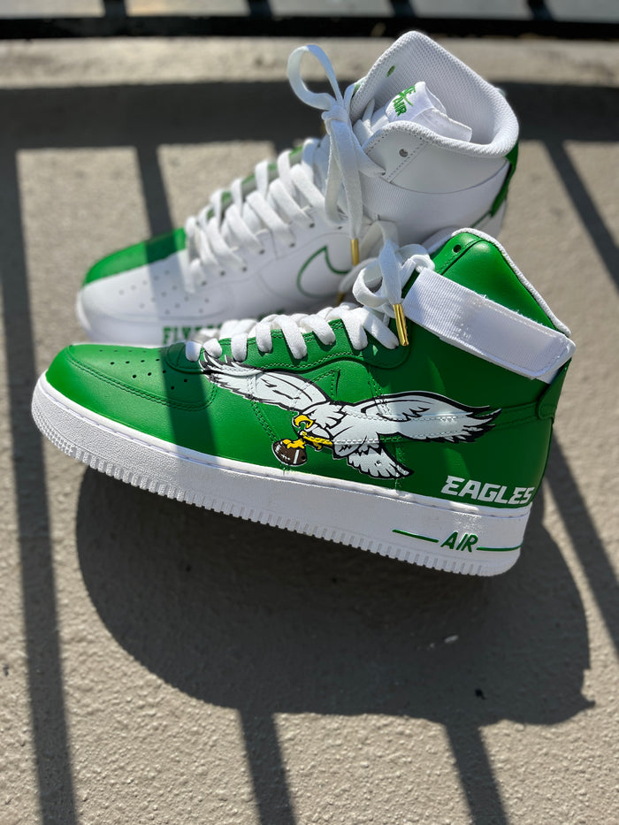 Custom Old  Skool Philadelphia Eagles Themed Hightop Nike Air force 1s