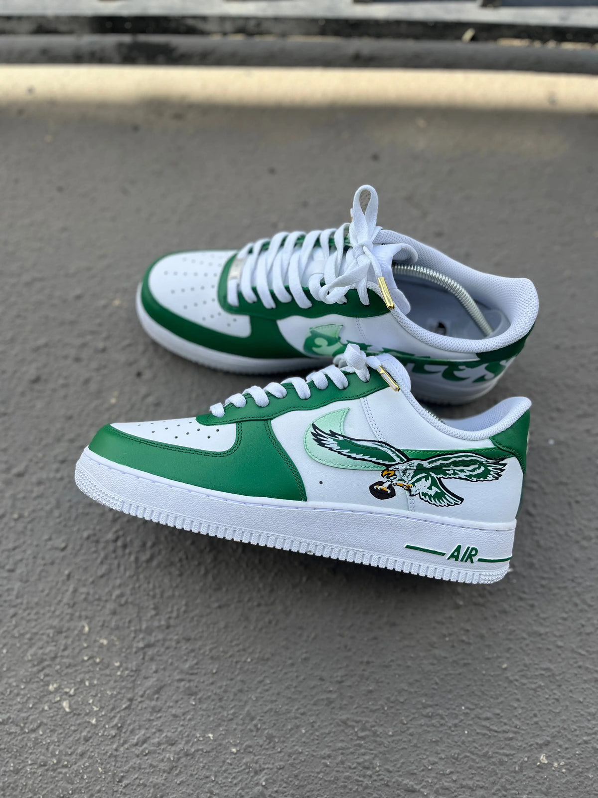 Custom Old  Skool Philadelphia Eagles Themed Nike Air force 1s Kiaun's Customs
