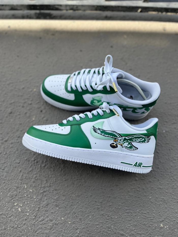 Custom Old  Skool Philadelphia Eagles Themed Nike Air force 1s Kiaun's Customs