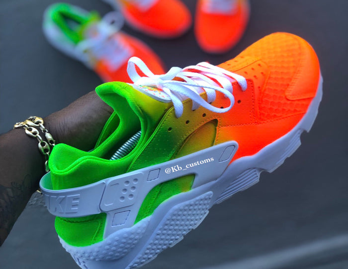 Custom Orange and Green Nike Huaraches - Kiaun's Customs